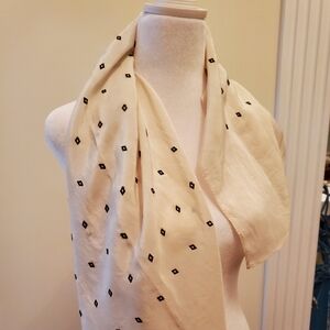 Vtg Beige Scarf With Brown Embroidered Diamonds By Truhu/J Rectangle Shape